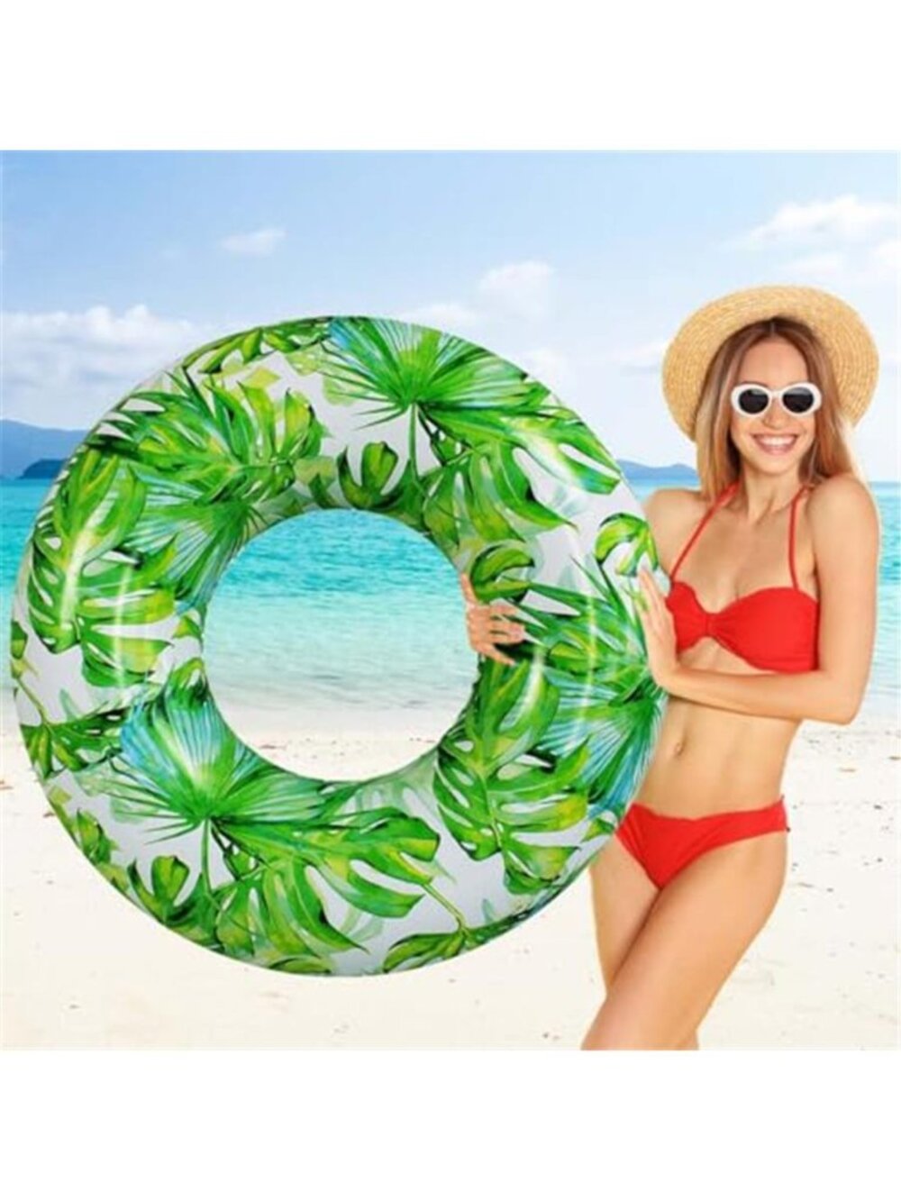 Inflatable Pool Float Adult Large Swimming Ring Jungle Leaf Green Brown XL